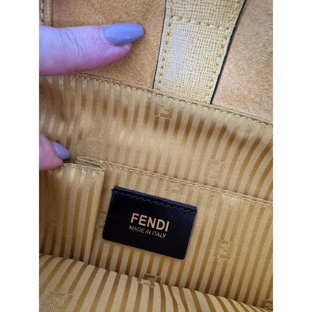 Fendi 2Jours Yellow Textured Leather Large Satchel Gold Hardware with Twilly#834